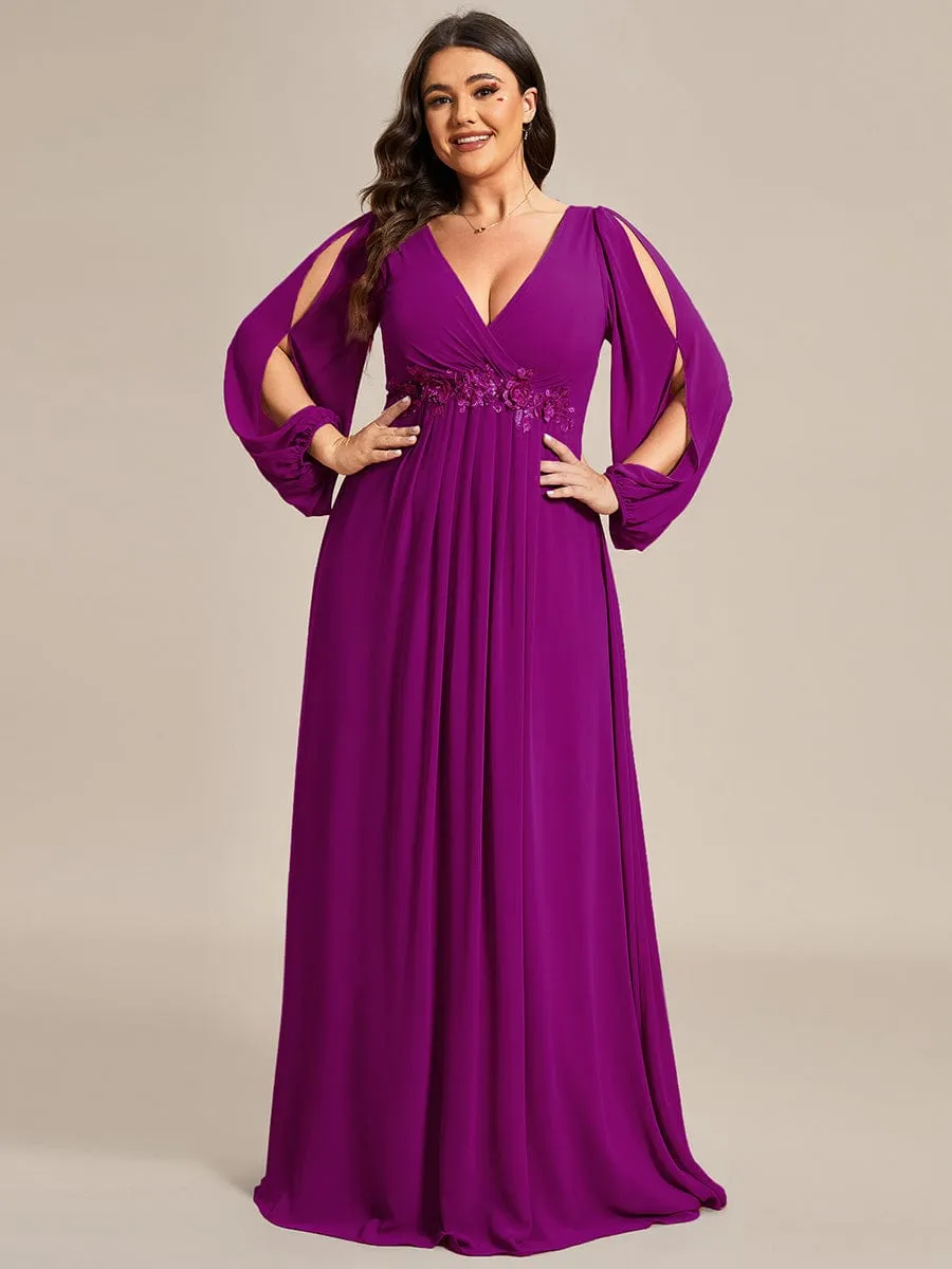 Iris | Elegant Chiffon V-Neckline Long Sleeve Wedding Guest Dress