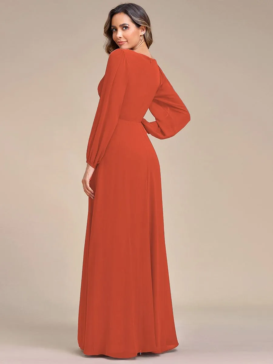 Iris | Elegant Chiffon V-Neckline Long Sleeve Wedding Guest Dress