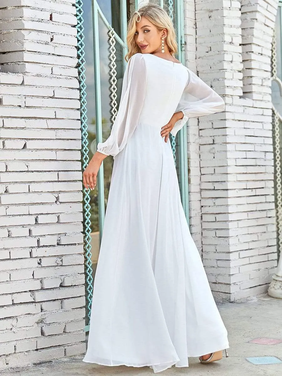 Iris | Elegant Chiffon V-Neckline Long Sleeve Wedding Guest Dress