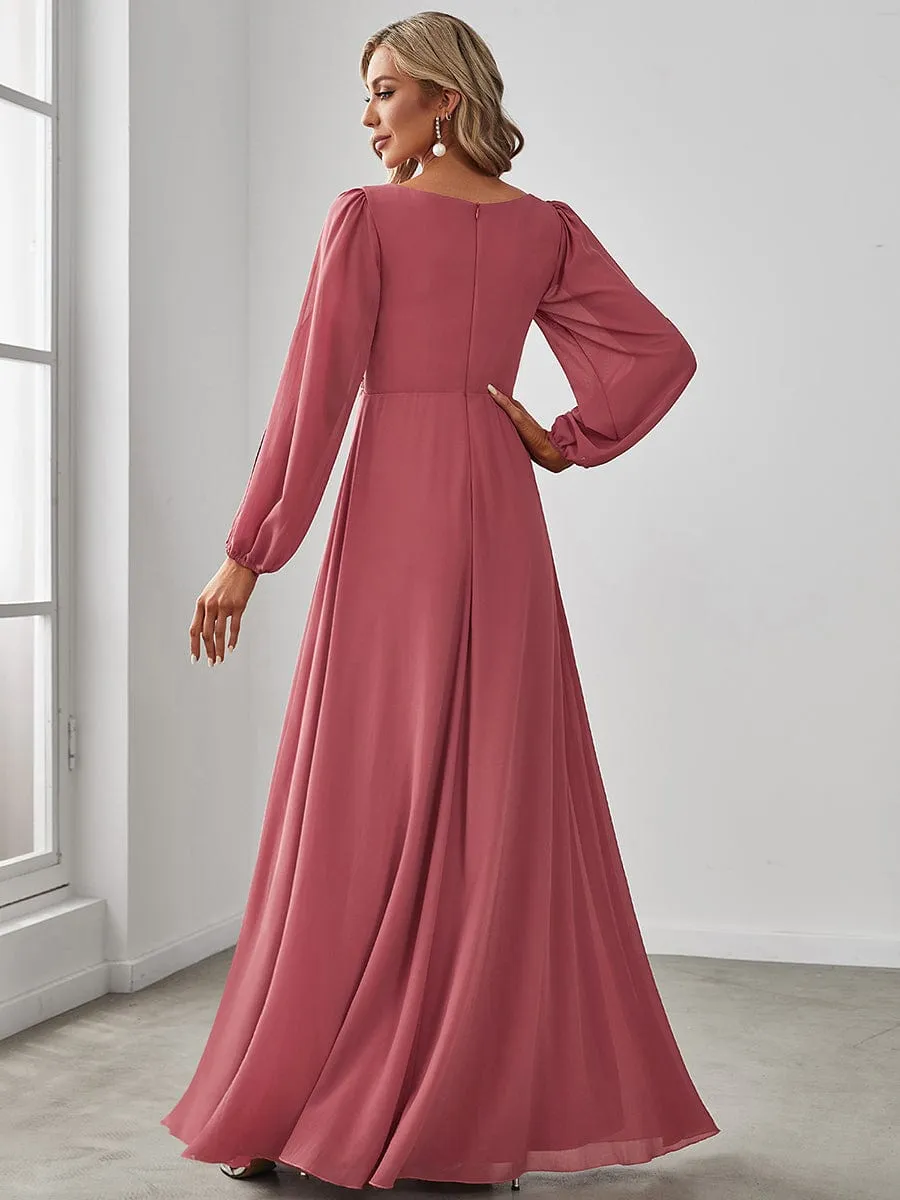 Iris | Elegant Chiffon V-Neckline Long Sleeve Wedding Guest Dress