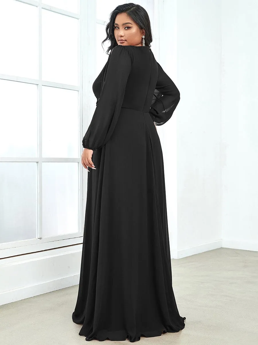 Iris | Elegant Chiffon V-Neckline Long Sleeve Wedding Guest Dress