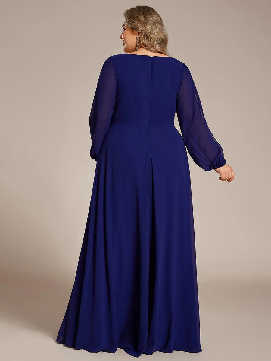 Iris | Elegant Chiffon V-Neckline Long Sleeve Wedding Guest Dress