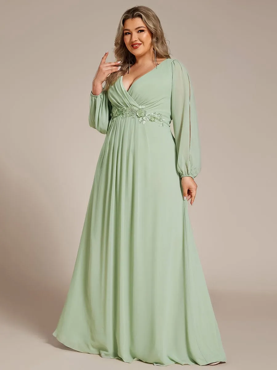 Iris | Elegant Chiffon V-Neckline Long Sleeve Wedding Guest Dress