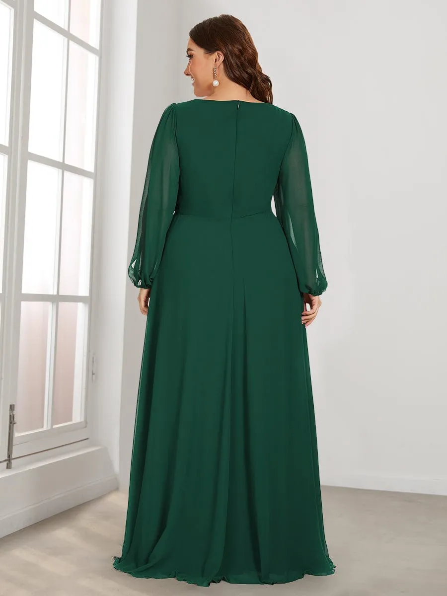 Iris | Elegant Chiffon V-Neckline Long Sleeve Wedding Guest Dress