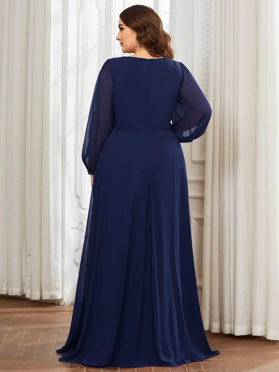 Iris | Elegant Chiffon V-Neckline Long Sleeve Wedding Guest Dress