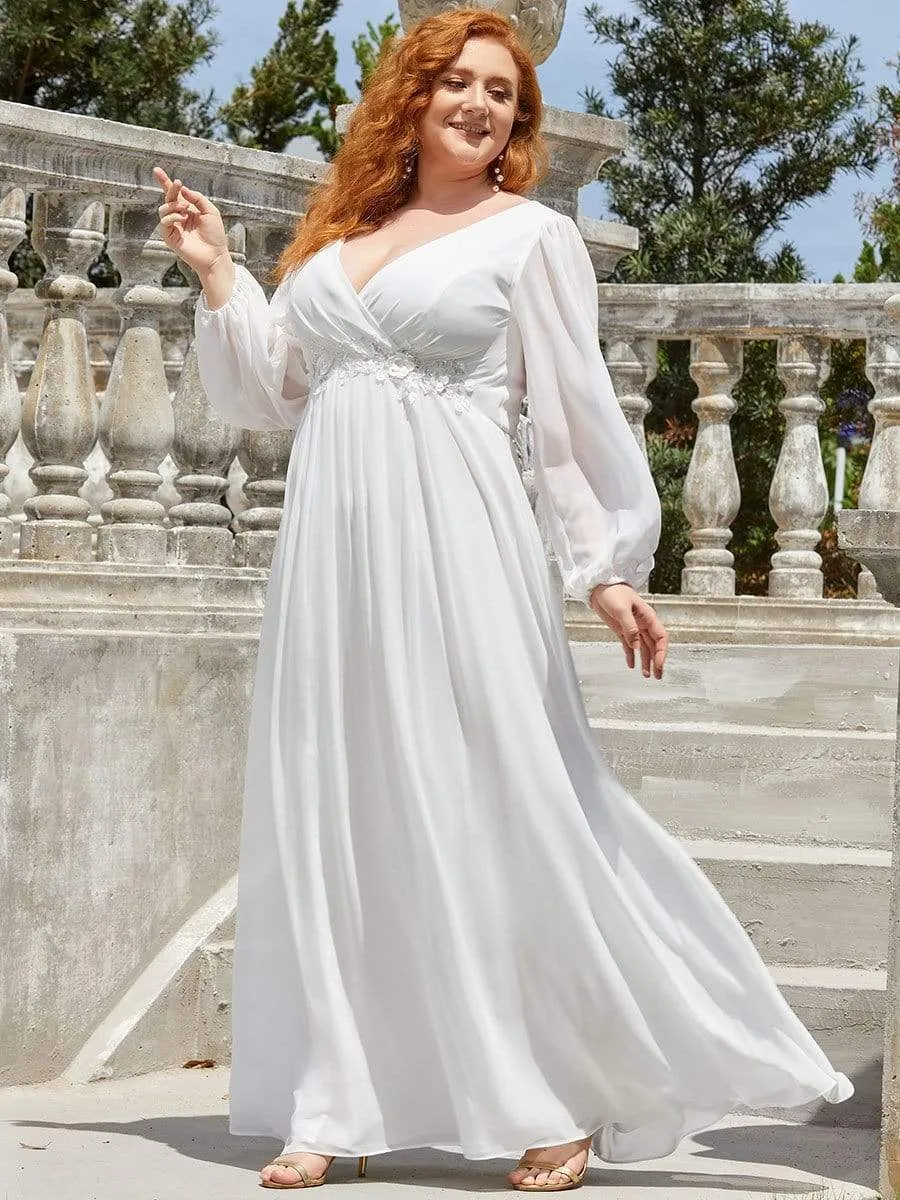 Iris | Elegant Chiffon V-Neckline Long Sleeve Wedding Guest Dress