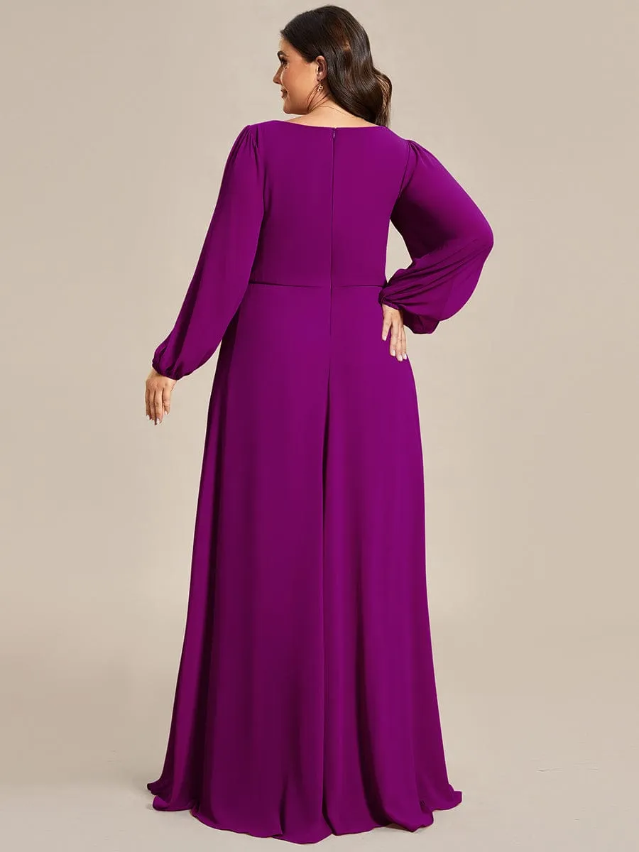 Iris | Elegant Chiffon V-Neckline Long Sleeve Wedding Guest Dress