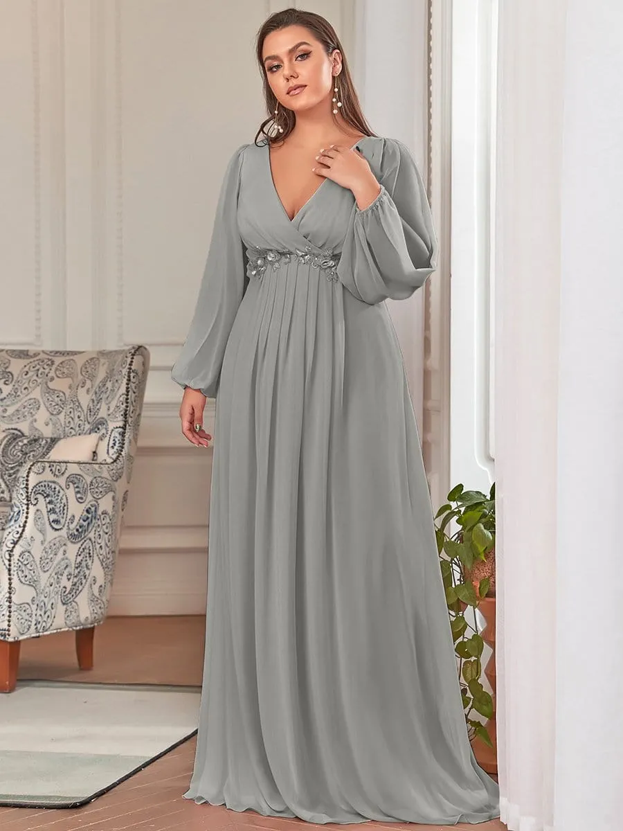 Iris | Elegant Chiffon V-Neckline Long Sleeve Wedding Guest Dress