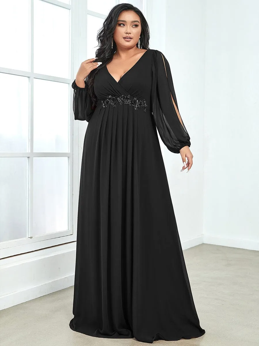 Iris | Elegant Chiffon V-Neckline Long Sleeve Wedding Guest Dress