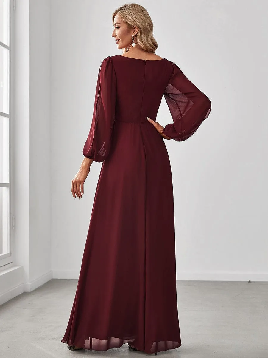 Iris | Elegant Chiffon V-Neckline Long Sleeve Wedding Guest Dress