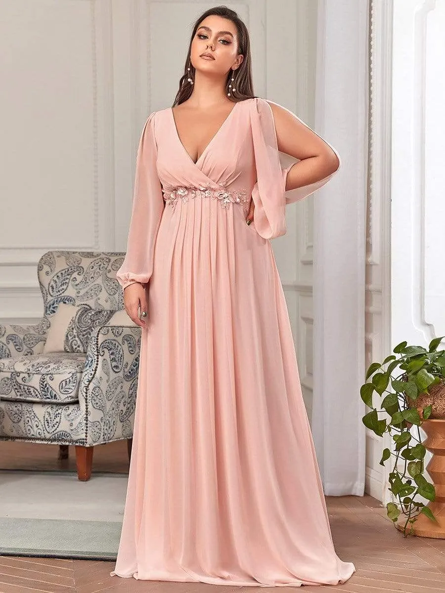 Iris | Elegant Chiffon V-Neckline Long Sleeve Wedding Guest Dress