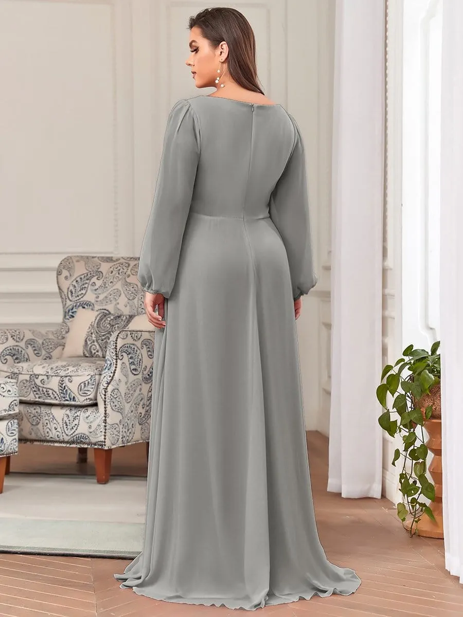 Iris | Elegant Chiffon V-Neckline Long Sleeve Wedding Guest Dress