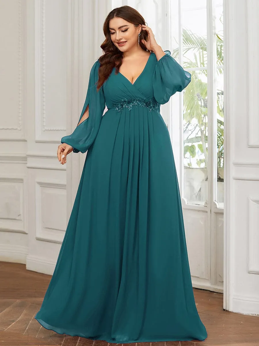 Iris | Elegant Chiffon V-Neckline Long Sleeve Wedding Guest Dress