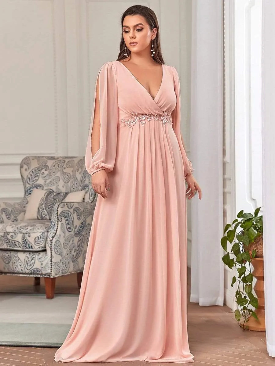 Iris | Elegant Chiffon V-Neckline Long Sleeve Wedding Guest Dress