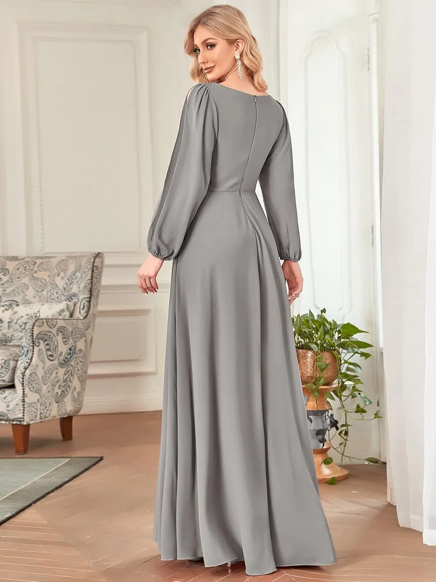 Iris | Elegant Chiffon V-Neckline Long Sleeve Wedding Guest Dress