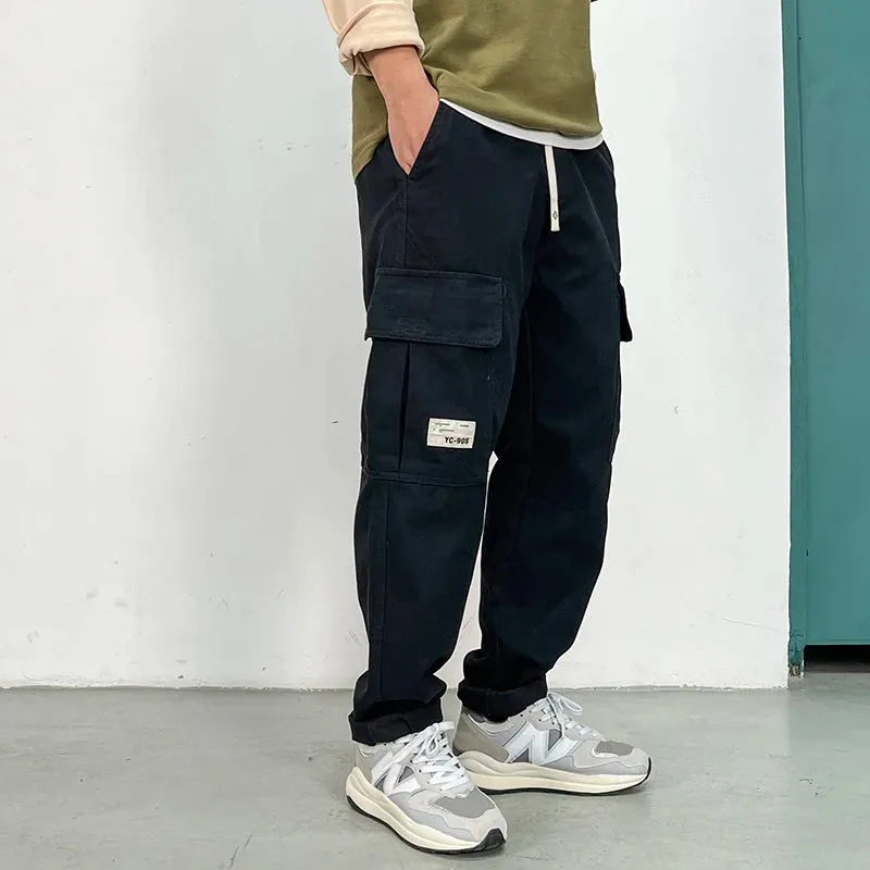 Japanese Streetwear Straight Pants - Casual Cargo Pants Army Green