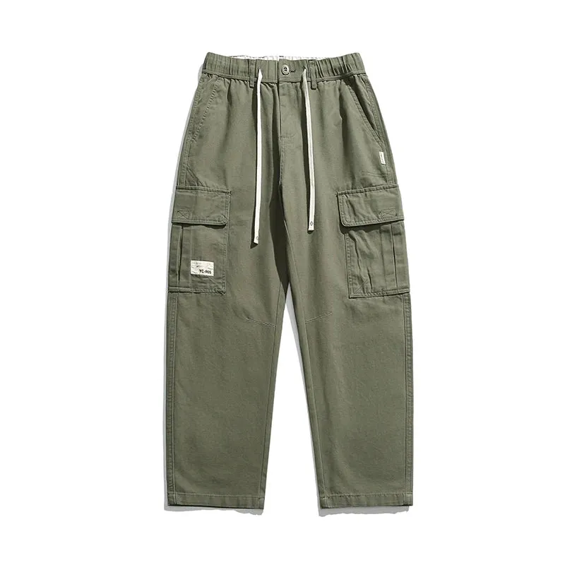 Japanese Streetwear Straight Pants - Casual Cargo Pants Army Green