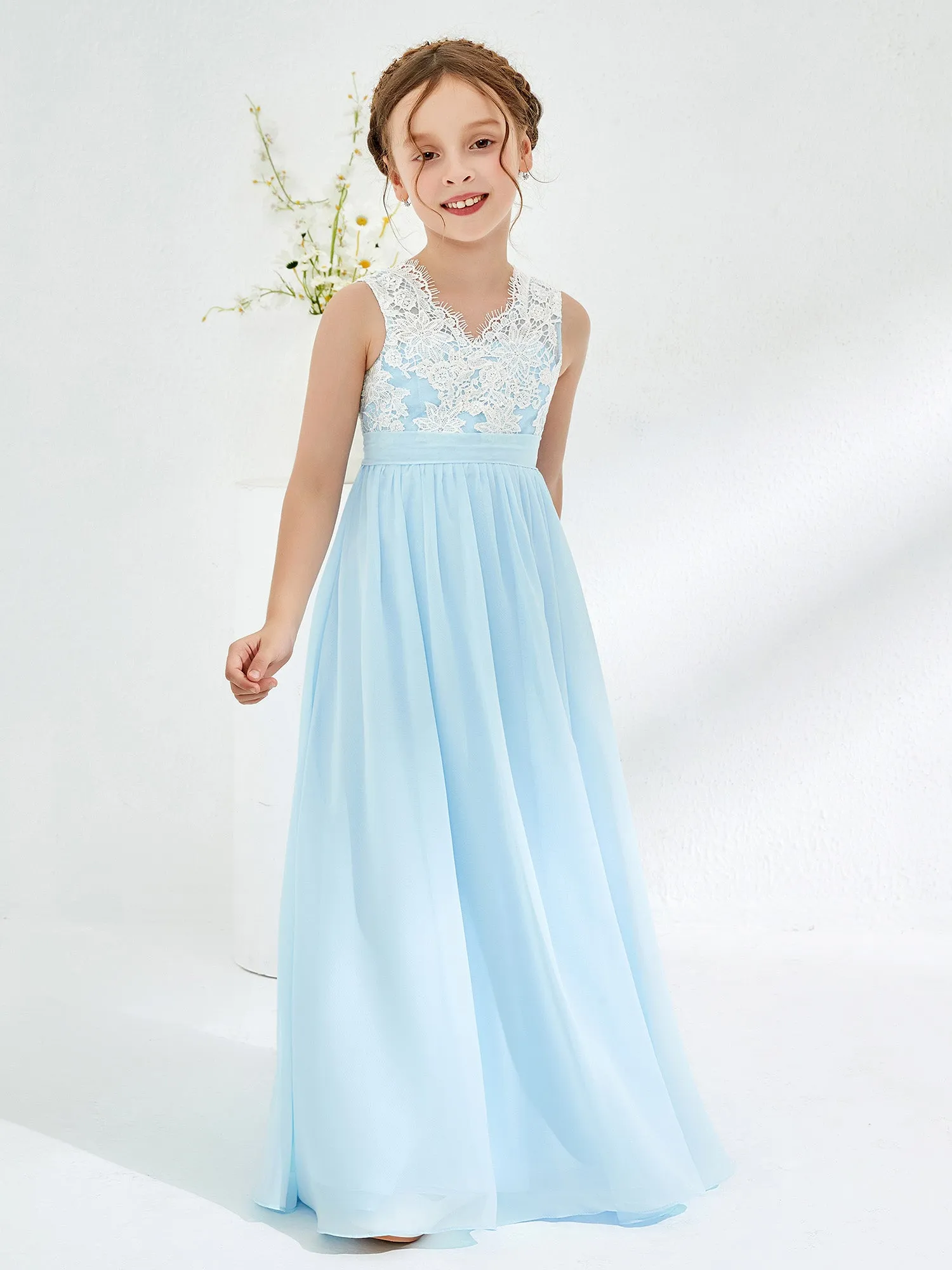 Lace Top Junior Bridesmaid Dresses Sky Blue