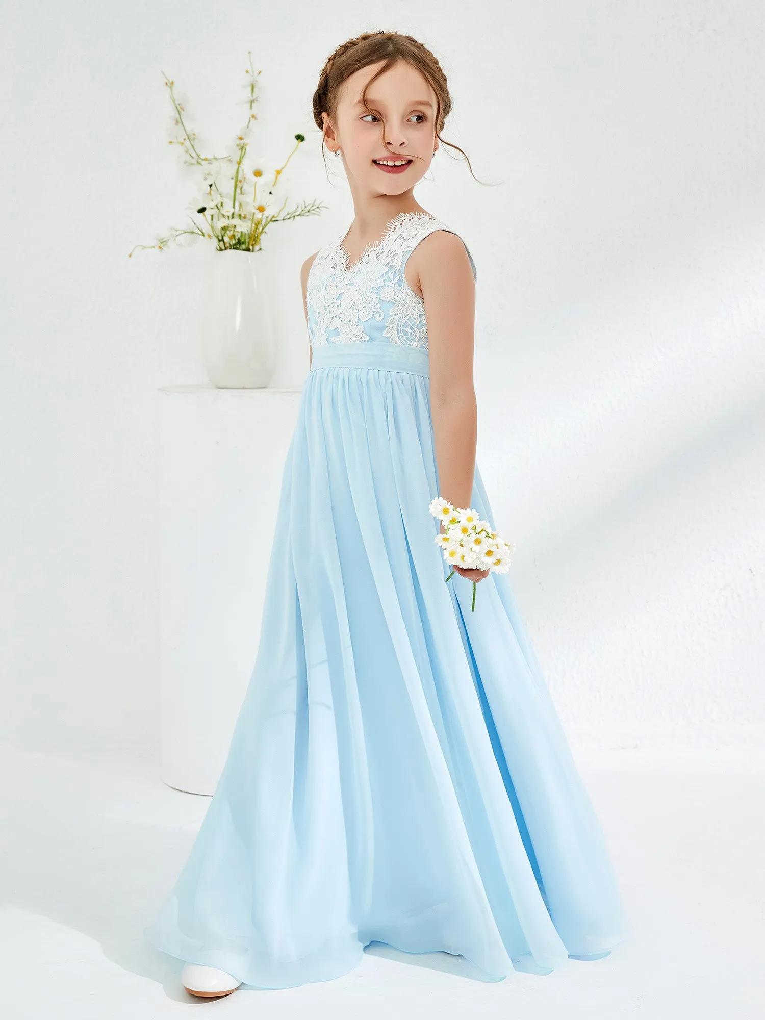 Lace Top Junior Bridesmaid Dresses Sky Blue