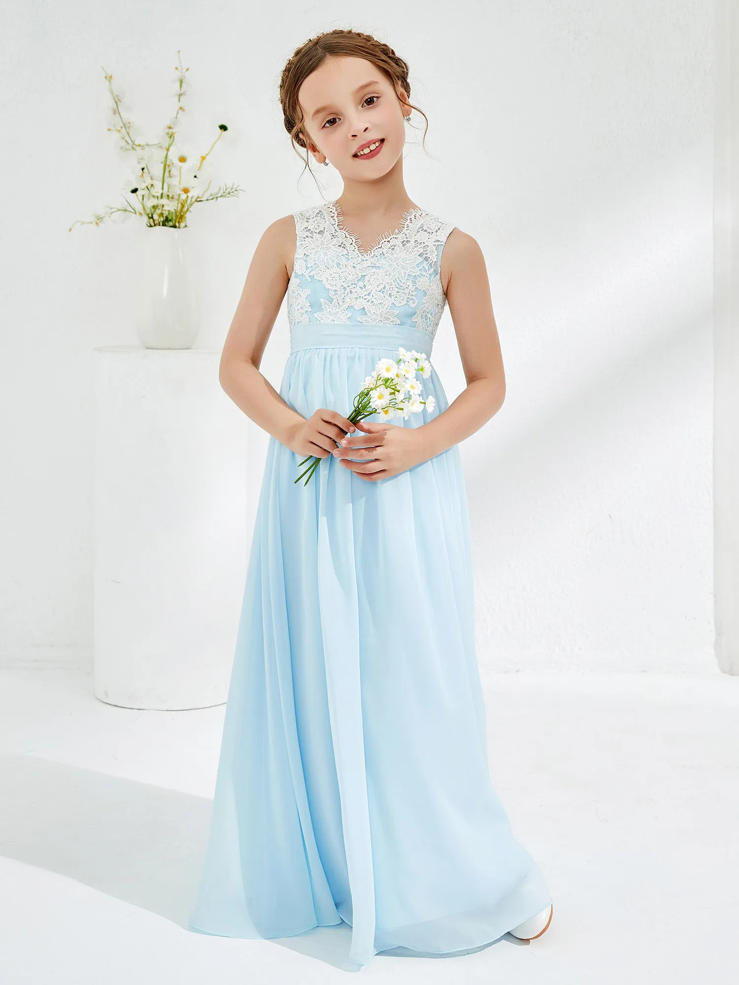 Lace Top Junior Bridesmaid Dresses Sky Blue