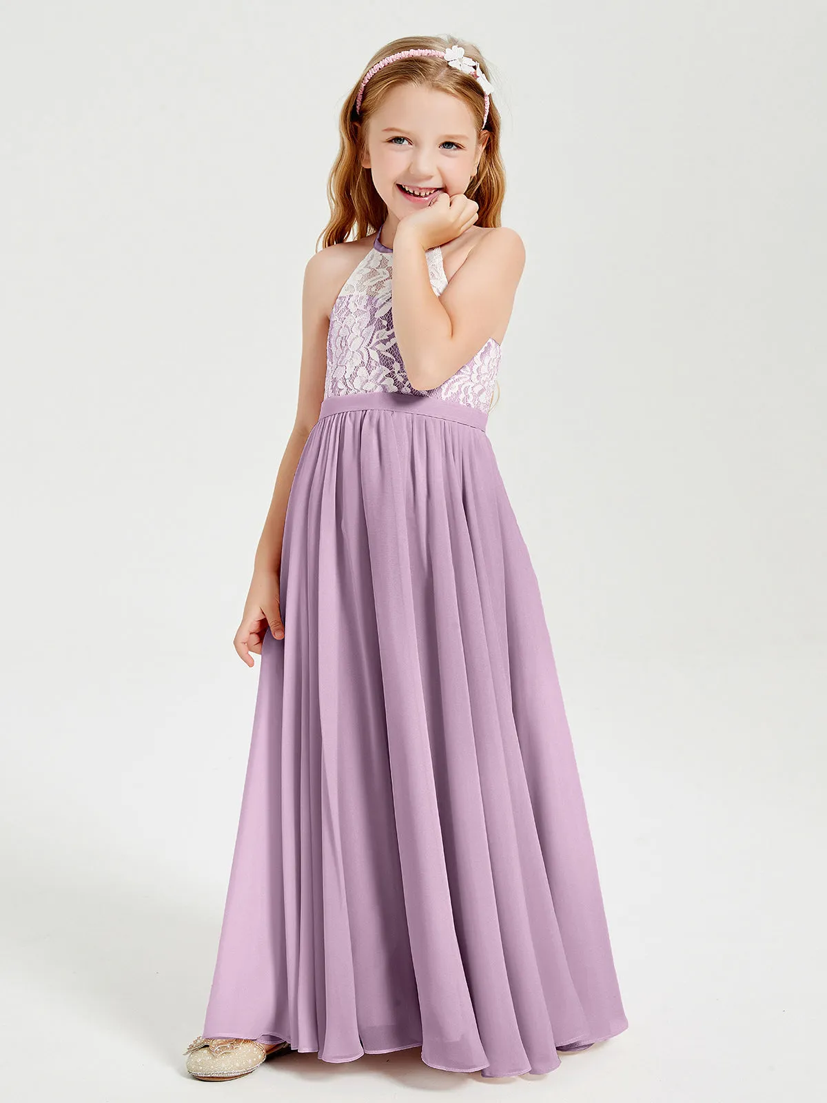 Long Chiffon Bridesmaid Dresses Lace Top Wisteria