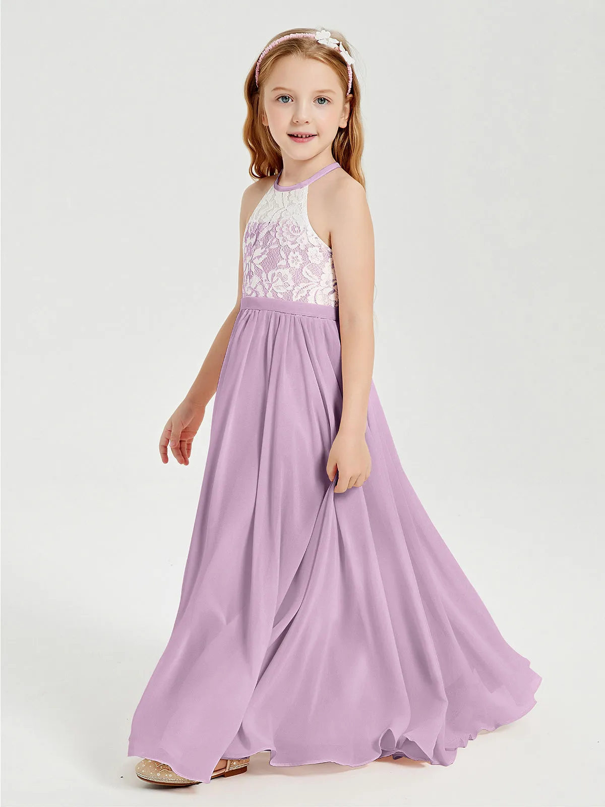 Long Chiffon Bridesmaid Dresses Lace Top Wisteria