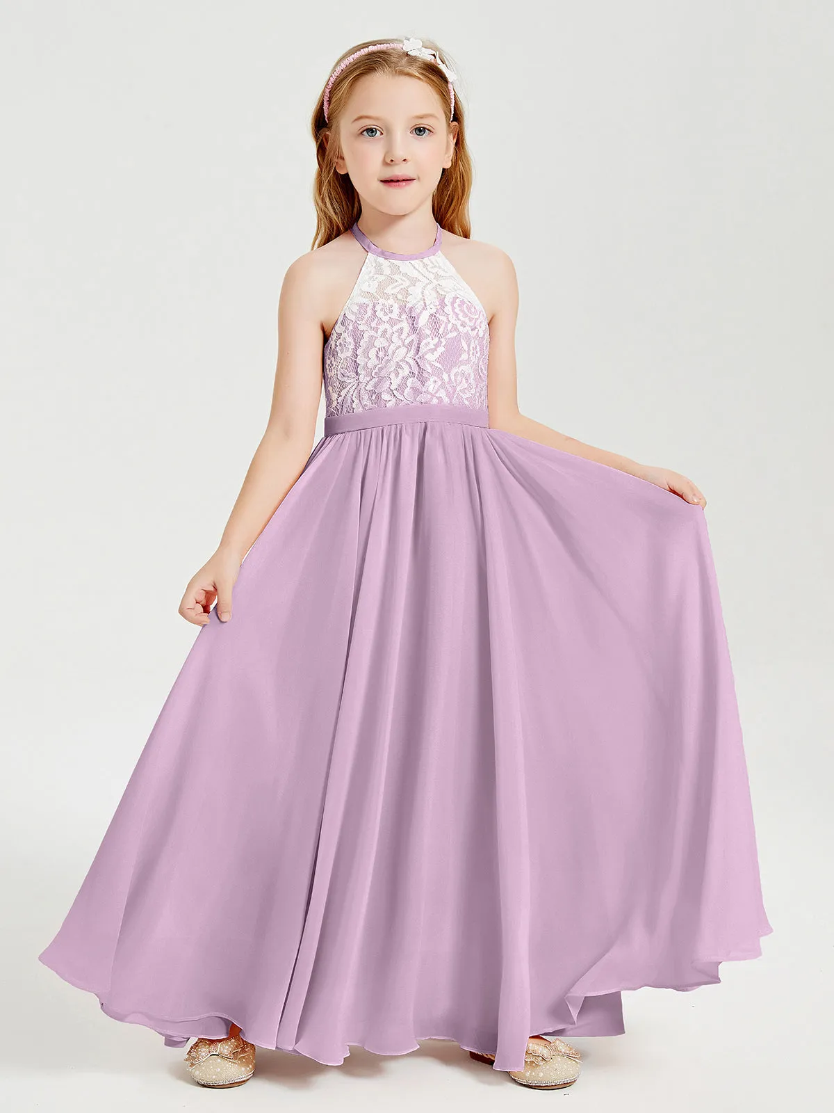 Long Chiffon Bridesmaid Dresses Lace Top Wisteria