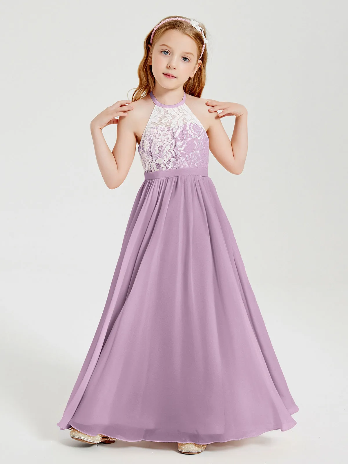 Long Chiffon Bridesmaid Dresses Lace Top Wisteria