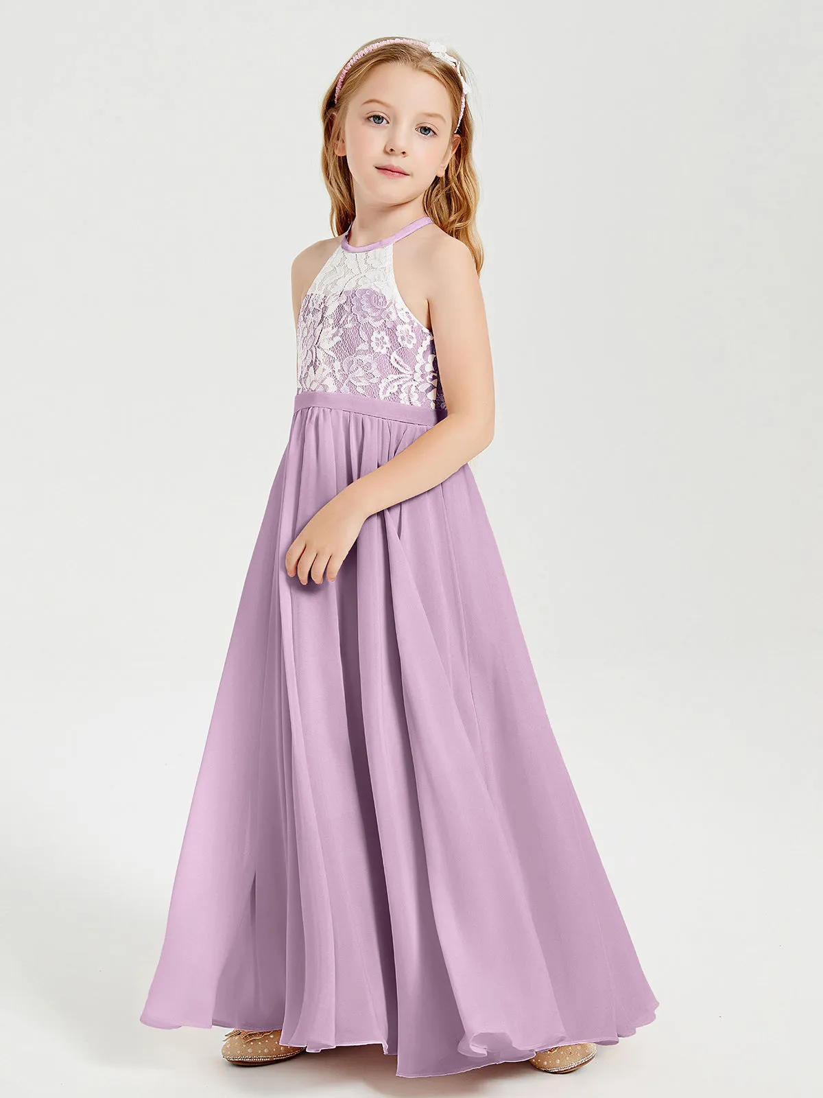 Long Chiffon Bridesmaid Dresses Lace Top Wisteria