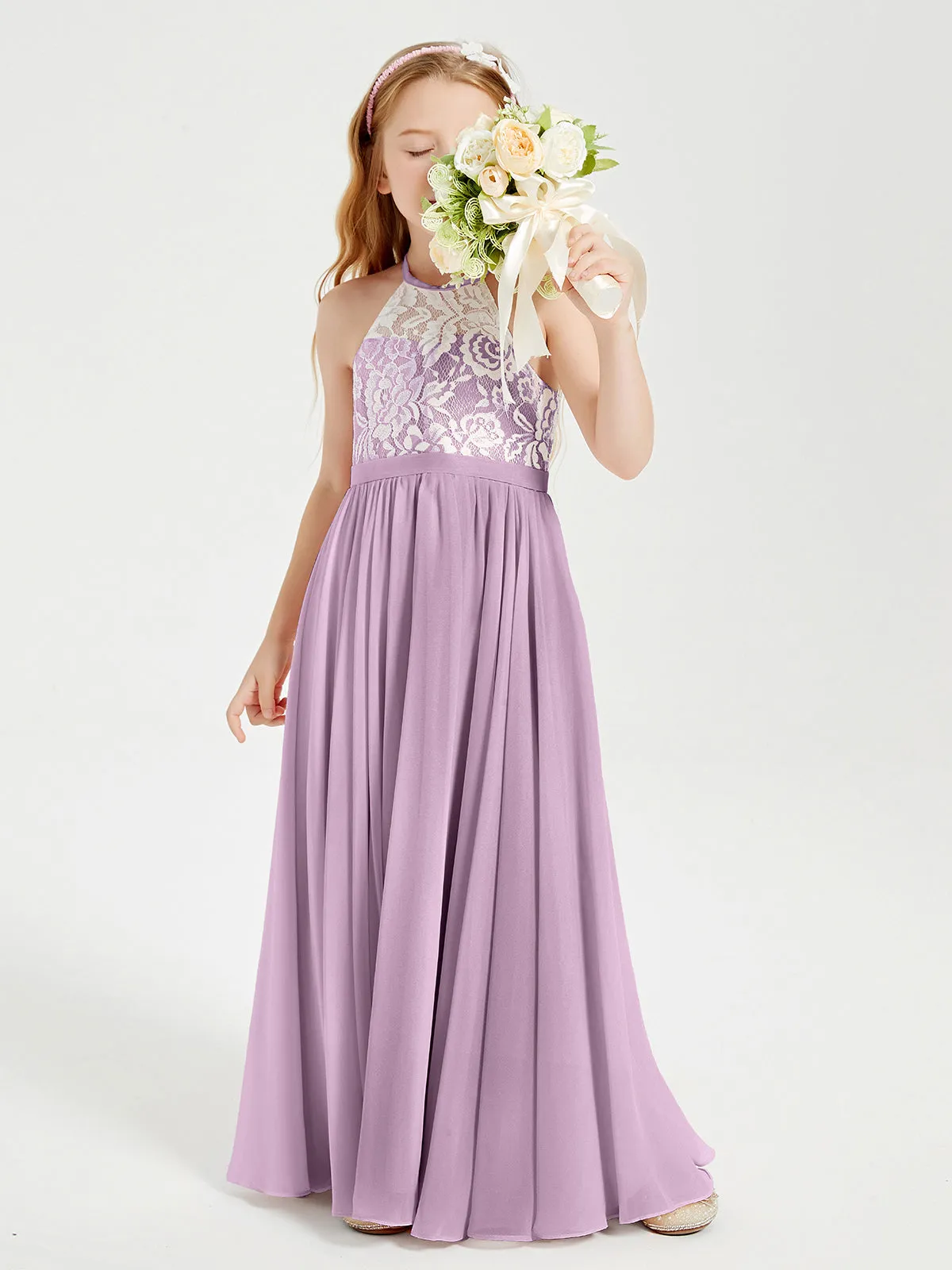 Long Chiffon Bridesmaid Dresses Lace Top Wisteria