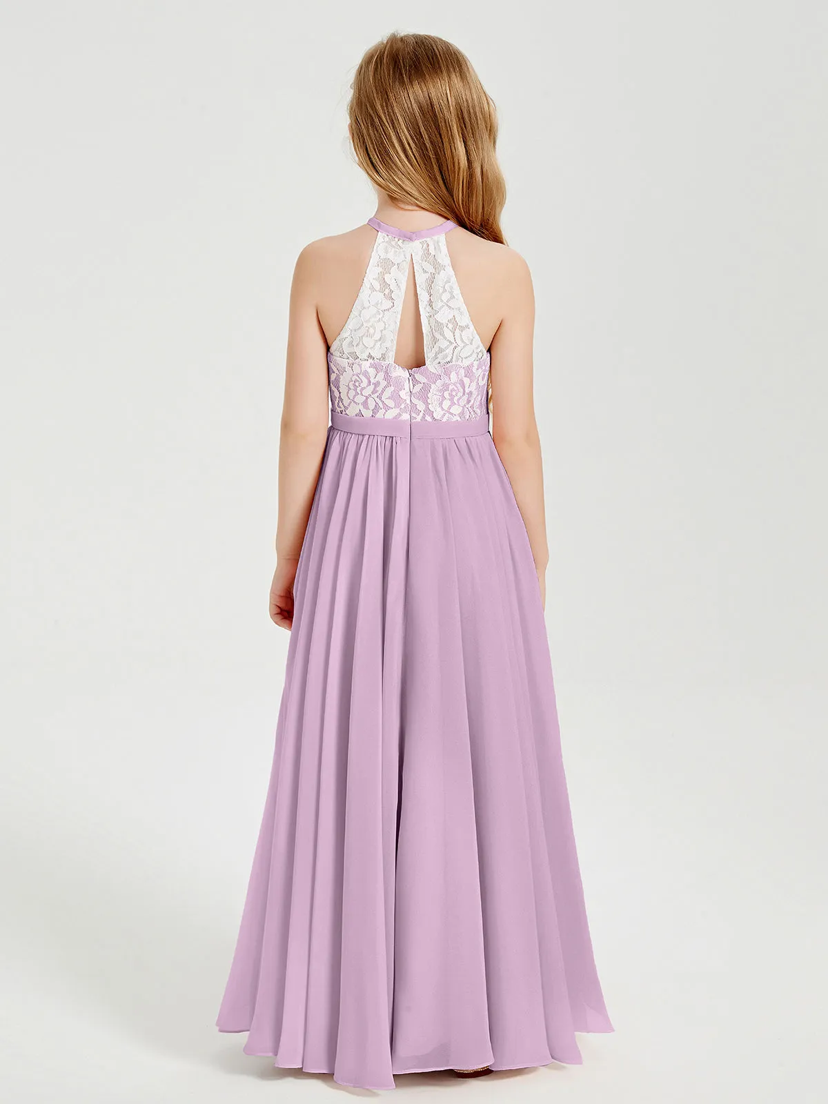 Long Chiffon Bridesmaid Dresses Lace Top Wisteria