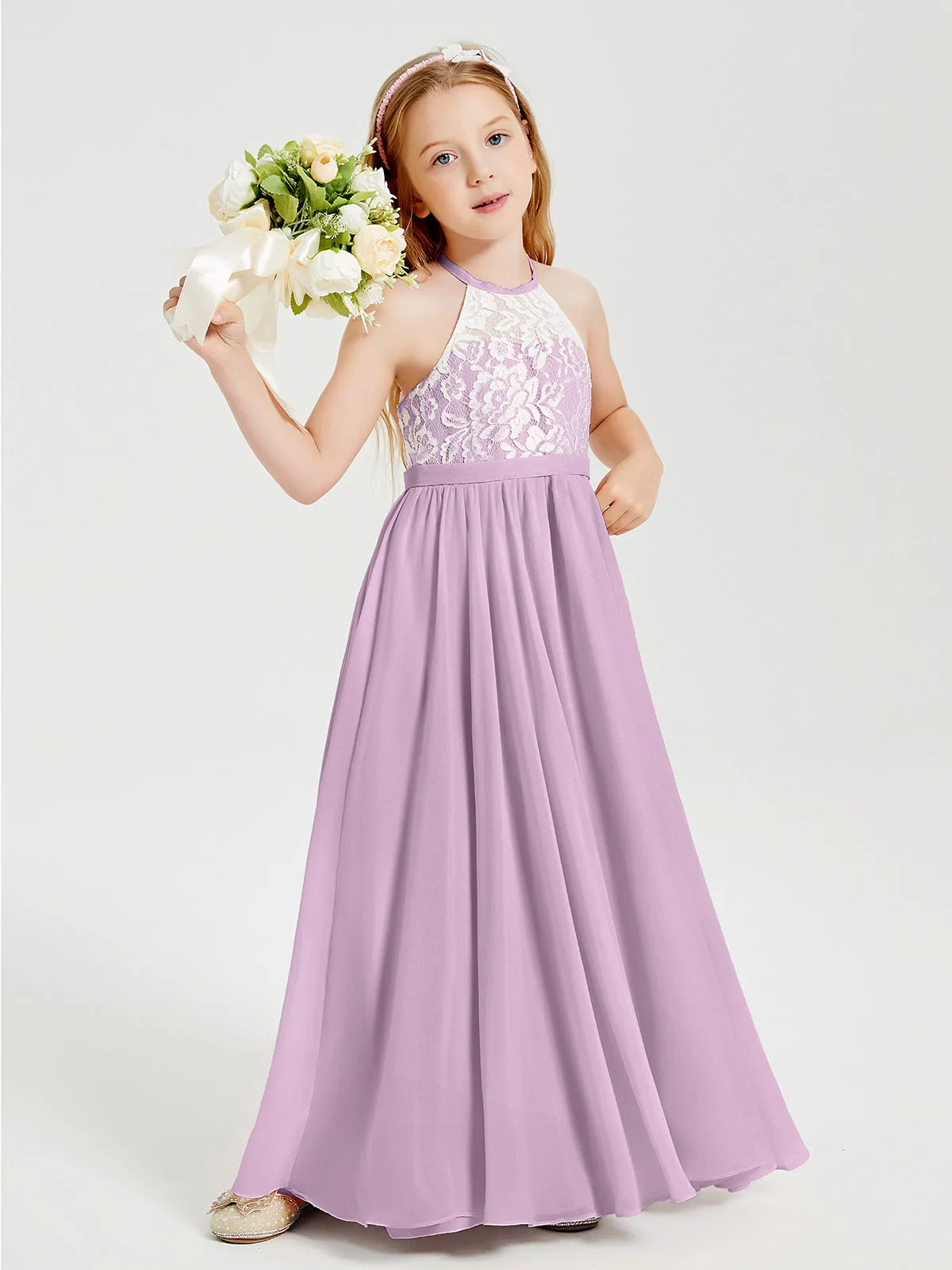 Long Chiffon Bridesmaid Dresses Lace Top Wisteria