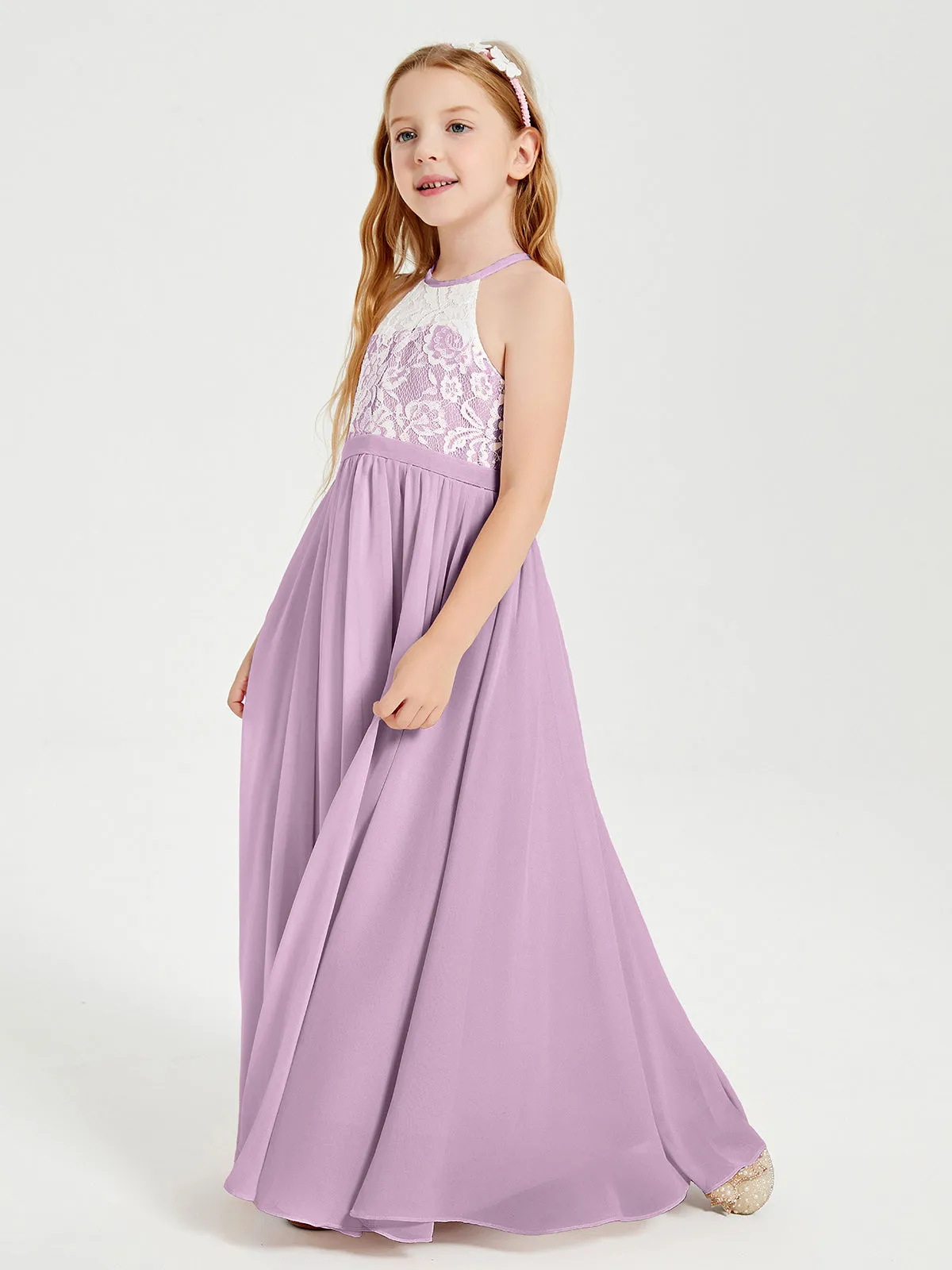 Long Chiffon Bridesmaid Dresses Lace Top Wisteria