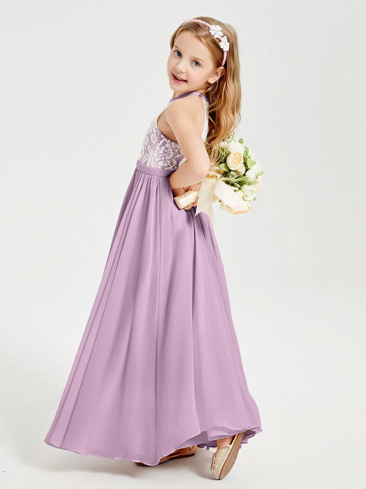 Long Chiffon Bridesmaid Dresses Lace Top Wisteria