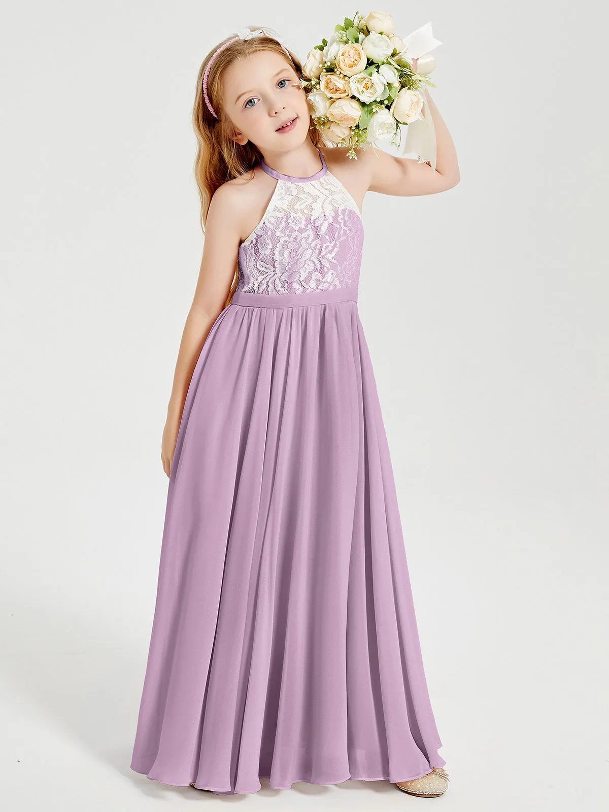 Long Chiffon Bridesmaid Dresses Lace Top Wisteria