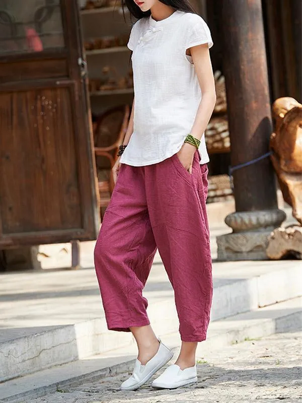 Loose Pure Color Comfortable Linen bloomers