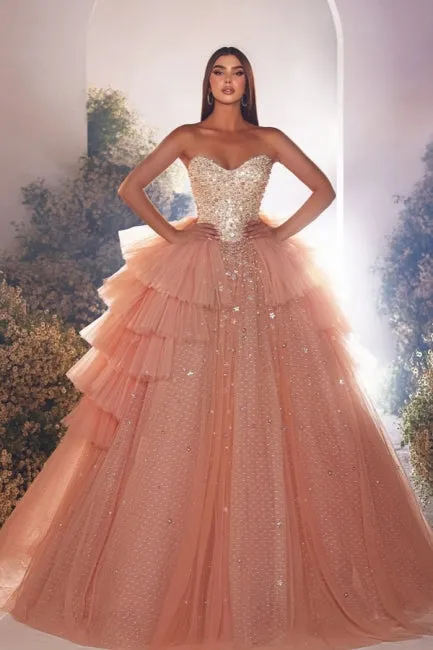 Luxurious Long Pink A-line Princess Tulle Beading Sleeveless Prom Dress with Pearls