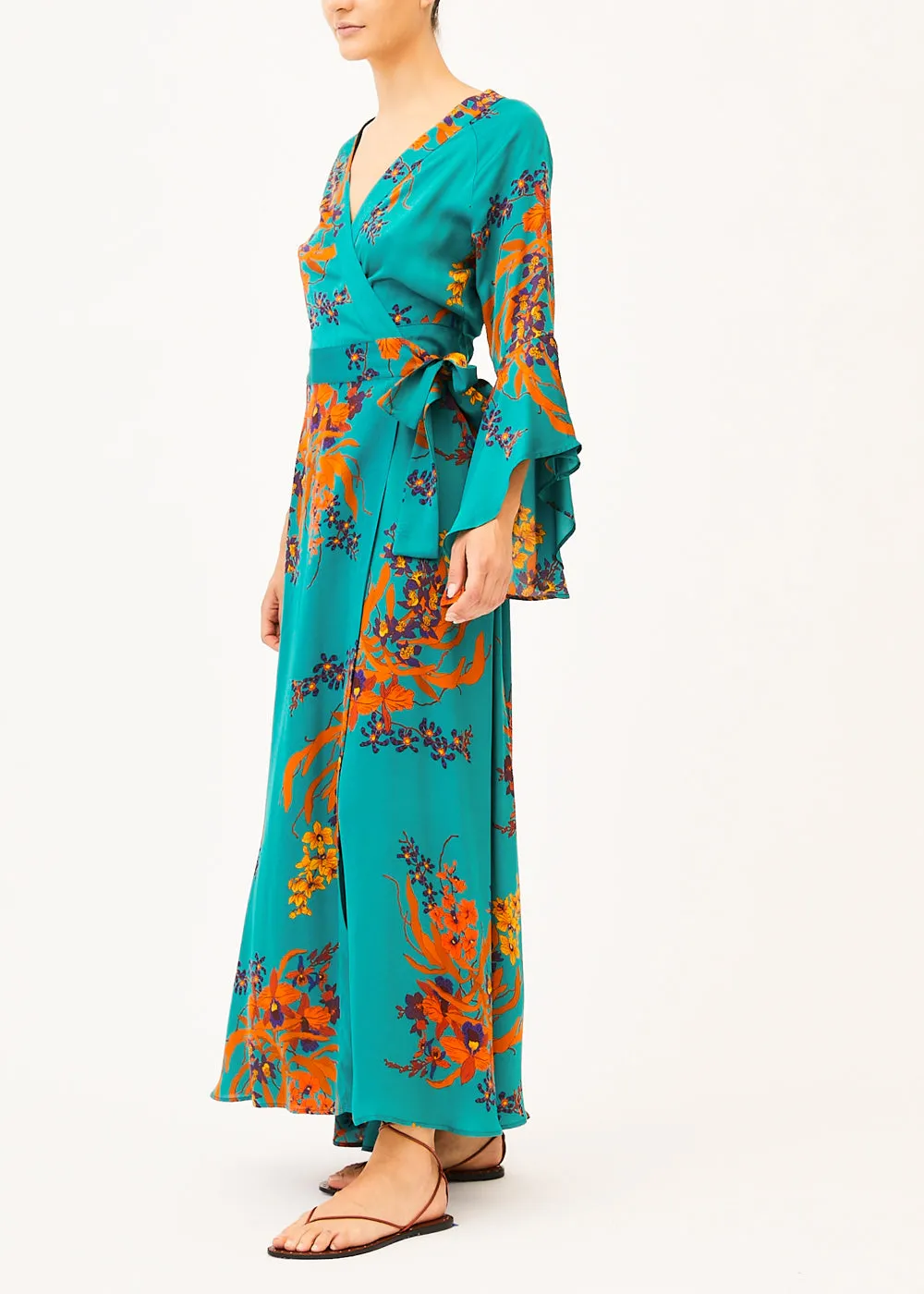 Melanie Green Floral Wrap Dress