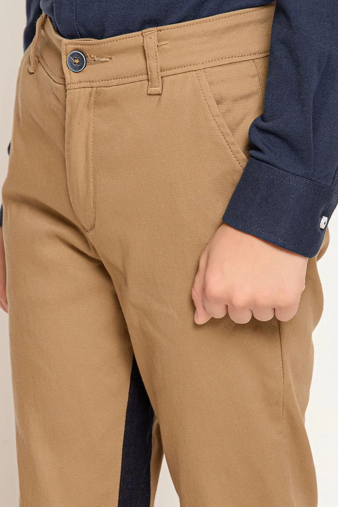 One Friday Varsity Chic Beige Striped Side Detail Trousers for Boys