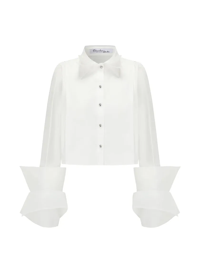 Organza cropped shirt-white