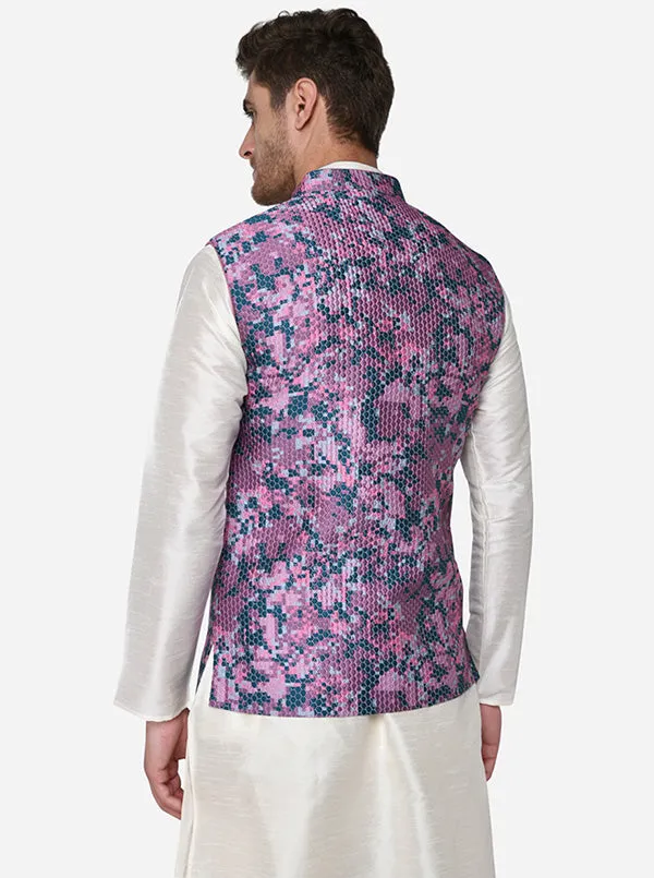 Pink & Teal Blue Bandhgala Jacket | Siddhesh Chauhan