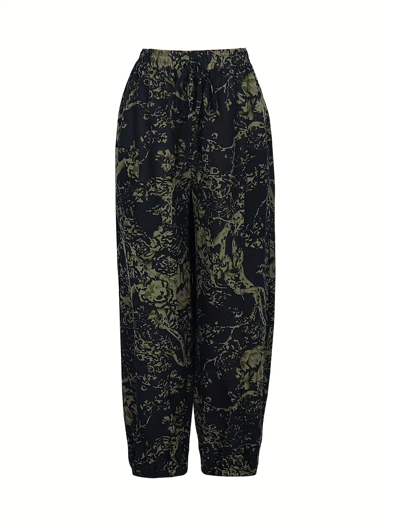 Plus Size Floral Print Carrot Pants - Effortless Style with Comfortable Stretch