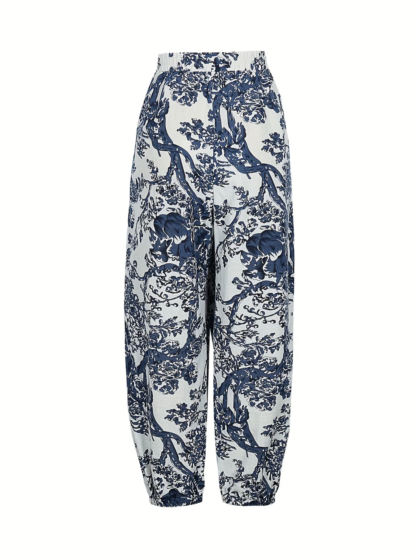 Plus Size Floral Print Carrot Pants - Effortless Style with Comfortable Stretch