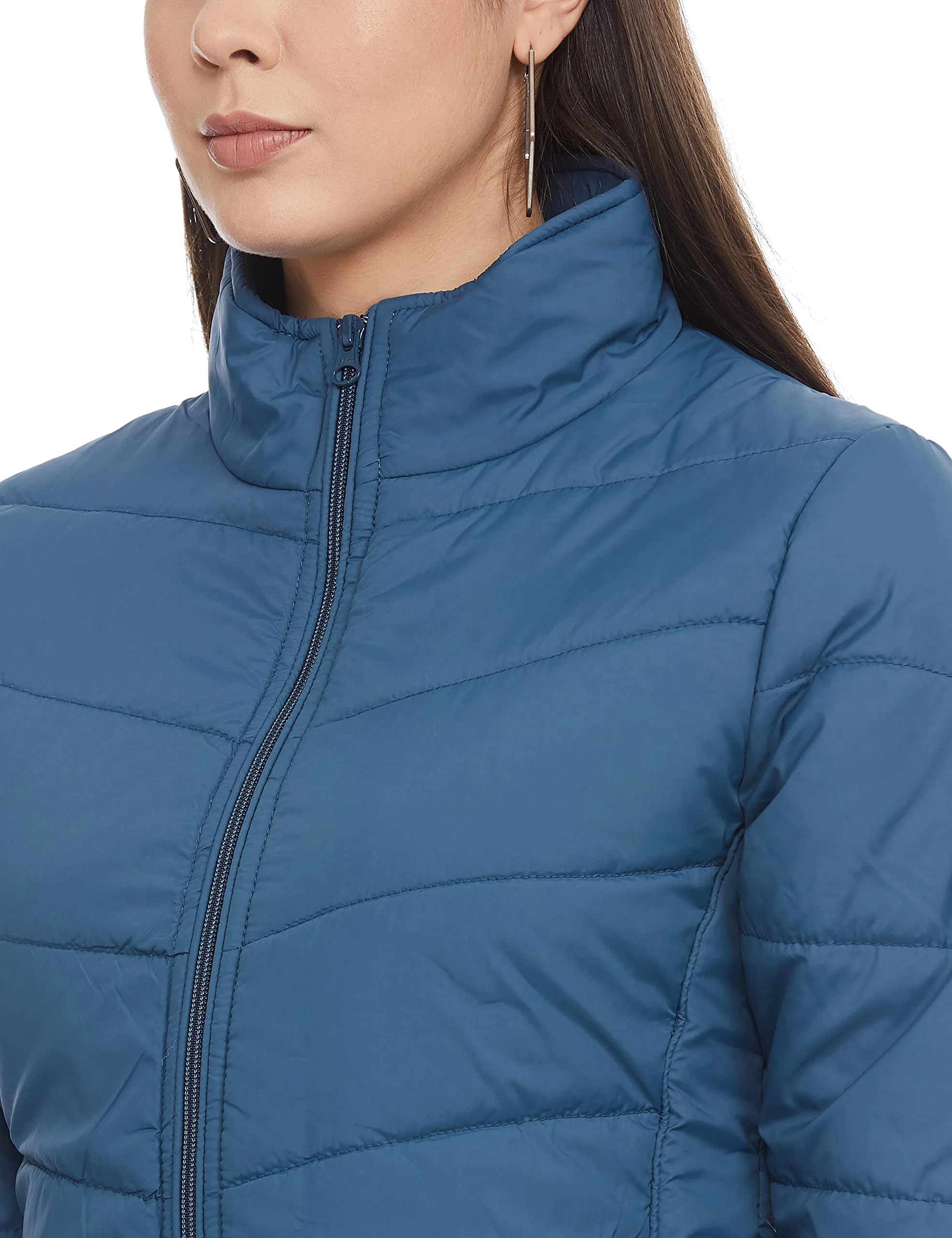 Qube By Fort Collins Women's Nylon Bomber Jacket (39231 SMU_Blue_XXL)