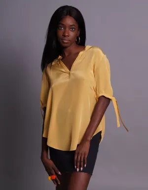 Silk Blouse with Tassel Ties in Yellow