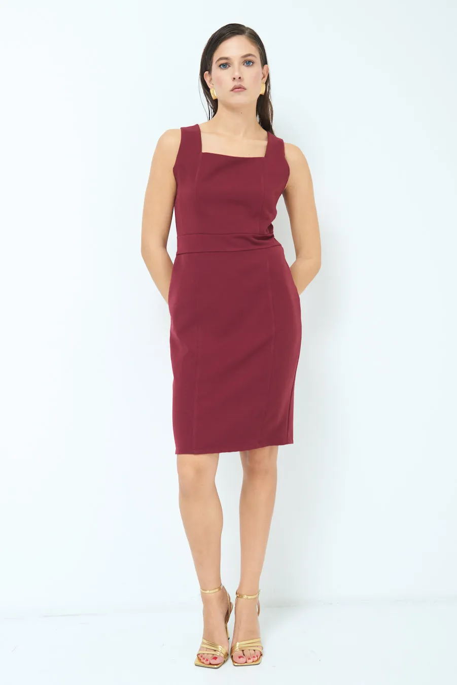 Square-neck fitted sheath dress wholesale