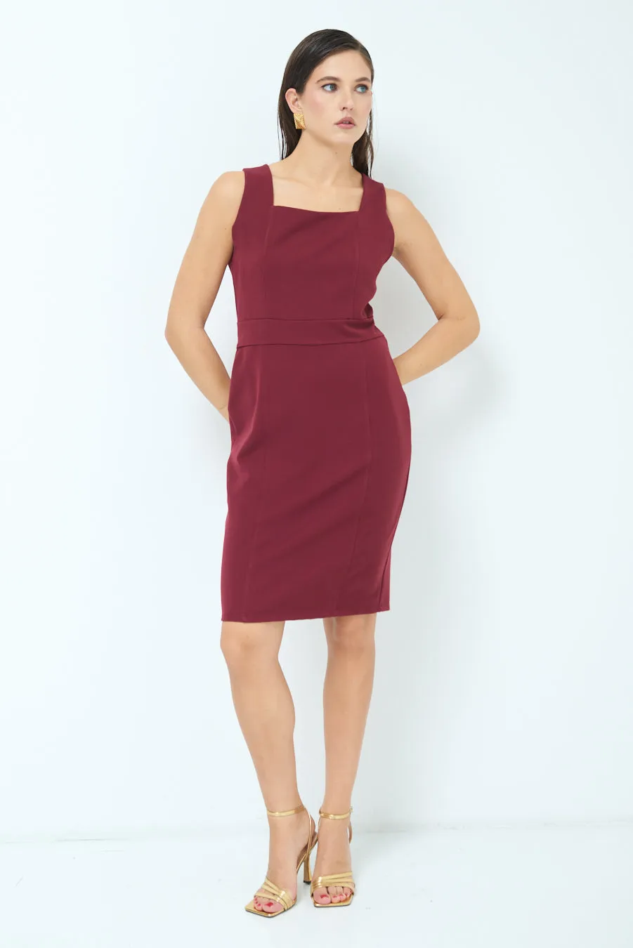 Square-neck fitted sheath dress wholesale