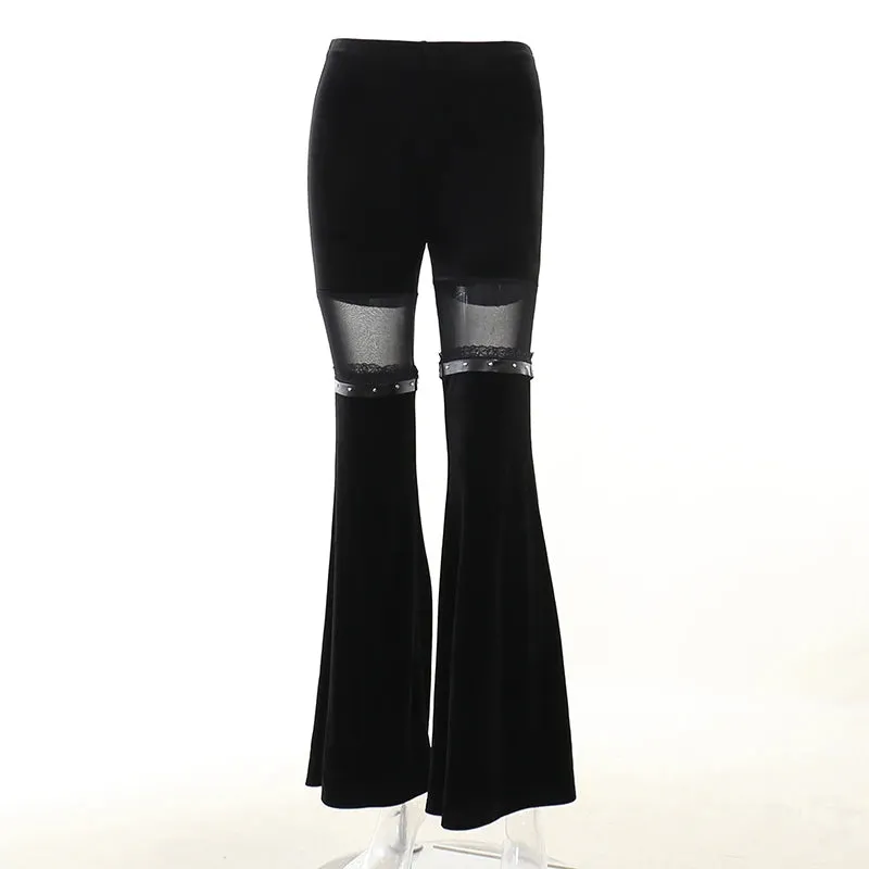 Trendy Lace Velvet Hollow Out High Waist Pants