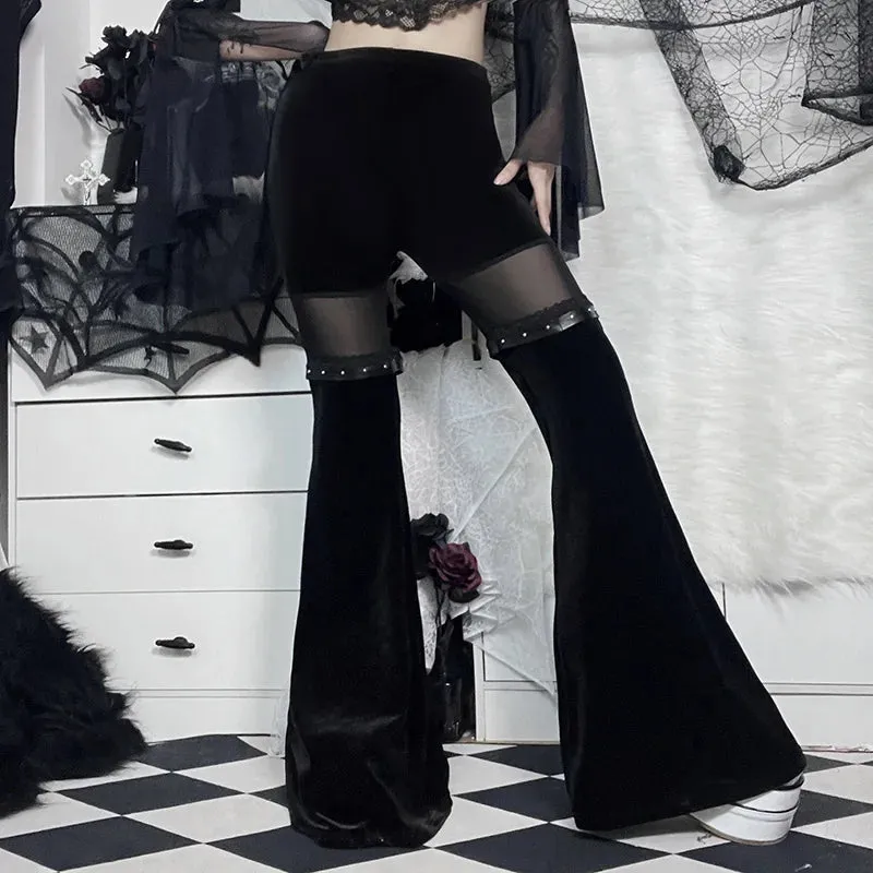 Trendy Lace Velvet Hollow Out High Waist Pants