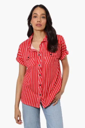 Urbanology Plaid Front Flap Pocket Shirt - Red